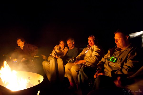 The gang by the fire