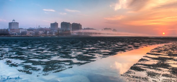 Sunrise over melting ice